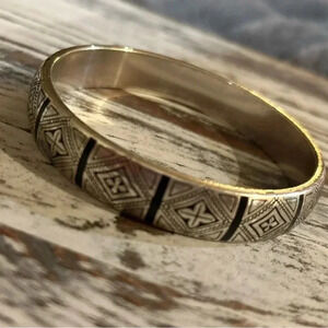 Brighton Cross Bangle Bracelet with Black Enamel Accents Heavy
